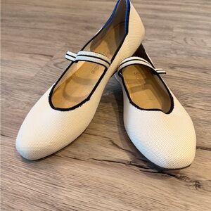 Rothy's Cream Mary Jane Flats with Black Trim